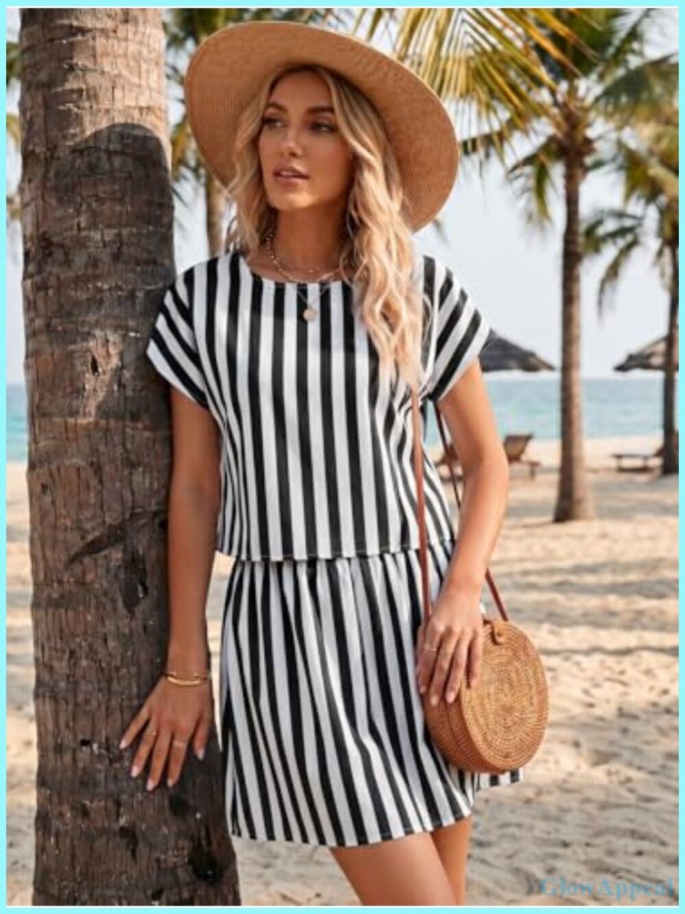 Striped 2 Piece Skirt Set Crop Top Mini Skort Lounge Set - Picture 4 of 6